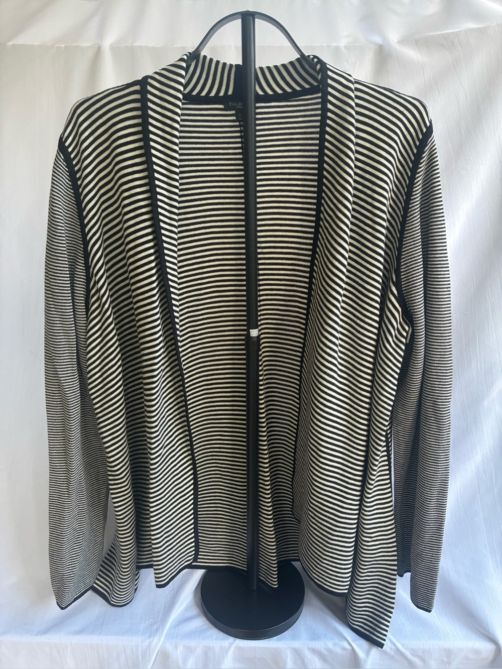 Talbots Striped Black & White Open-Front Sweater Cardigan 1X